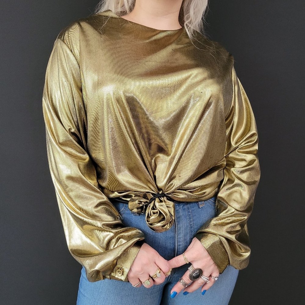 80s Village Fair Metallic Gold Long Sleeve Blouse